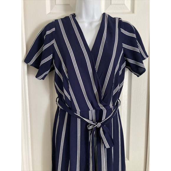 Monteau Los Angeles Sz M Blue White Stripe Casual/Lounge Jumpsuit Slit Wide Leg - Picture 3 of 10